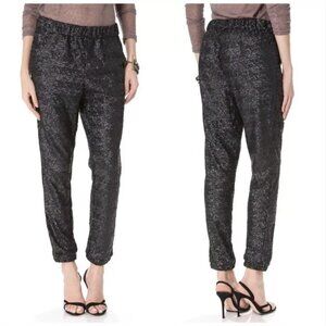 Free People Pull On Party Pants Black Morelia Sequin Elastic Waist Size Small k1